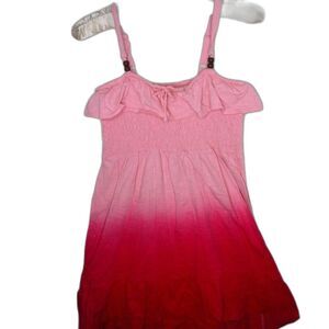 Cherokee Girls Midi Dress Pink Gradient Scrunch Bead Strappy Ruffle Size L 10/12